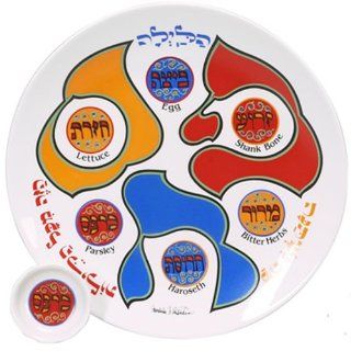 Porcelain Round Seder Plate in Multicolor Art  Dinner Plates  