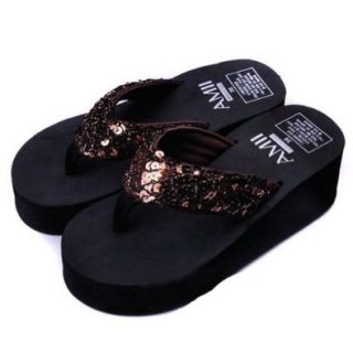 Zehui Summer Girls Sandals Platform Flip Flops Sequin Platform Casual Slippers Shoes