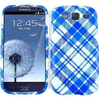 Cell Armor I747 SNAP TE336 Snap On Case for Samsung Galaxy SIII   Retail Packaging   White and Blue Plaid Cell Phones & Accessories