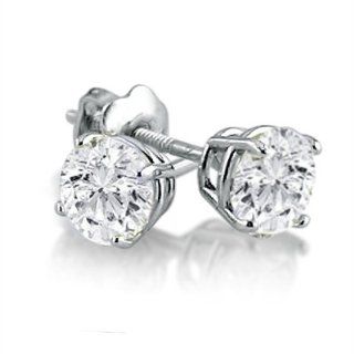 1ct tw IGI Certified Diamond Stud Earrings in 14K White Gold with Screw Backs Jewelry