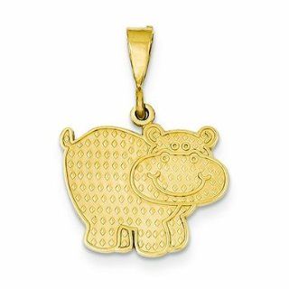 14K Gold Polished Hippo Pendant Jewelry