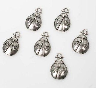 Antiqued Silver Metal Lady Bugs Charms for Jewelry Making, Favor Decorations or Craft Projects   Total of 36 (3 Pkgs of 12 Charms)