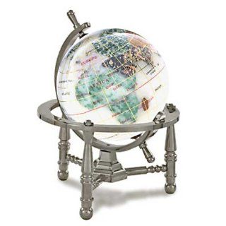 3" Gemstone Globe with Opal Opalite Ocean with Antique Silver Nautical 3 Leg Stand 