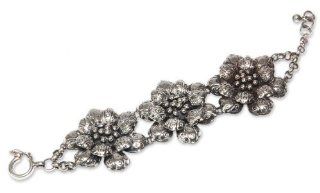 Silver flower bracelet, 'Dewdrop Violets' Jewelry
