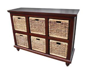 D ART COLLECTION Mahogany Banana Leaf 6 Basket Chest   Cabinets