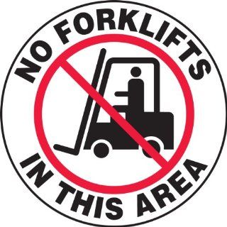 Accuform Signs MFS737 Slip Gard Adhesive Vinyl Round Floor Sign, Legend "NO FORKLIFTS IN THIS AREA" with Graphic, 17" Diameter, Black/Red on White Industrial Floor Warning Signs