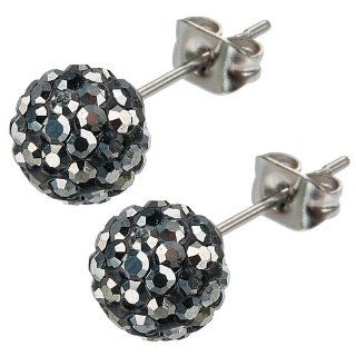 Inox Women Stainless Steel Hematite Grey 8mm Crystal Ball Stud Earrings SSE738HM Jewelry