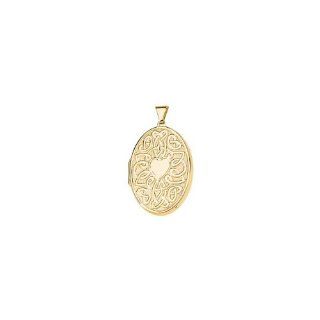 14K Yellow Gold   Celtic Inspired Reversible Oval Locket Locket Necklaces Jewelry