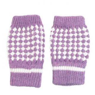 Ladies Purple White Winter Warmer Knitted Fingerless Gloves Mittens Cold Weather Gloves