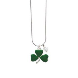 Green Three Leaf Clover   Shamrock Clear Swarovski Bicone Charm Necklace Jewelry