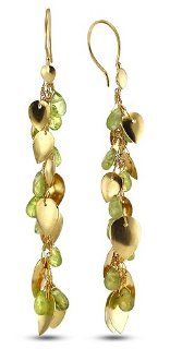 24K Gold Plated Sterling Silver Leaf Design With Pear Shape Peridot Chandelier Earrings Anticoa Jewelry