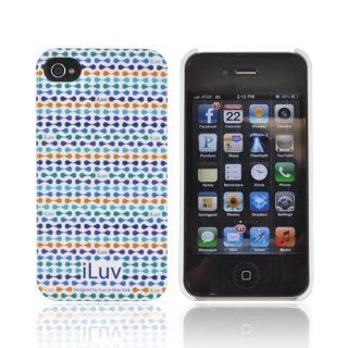 For AT&T Verizon Apple iPhone 4 iPhone 4S Blue Green Purple iLuv Pattern White OEM iLuv Festival Hard Case Cover ICC763BLU Cell Phones & Accessories