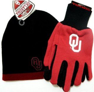 Oklahoma Sooners Ncaa Licensed Black Knit Beanie and Utility Glove Set Hat Gift  Sports Fan Beanies  Sports & Outdoors