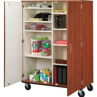 Mobile Classroom Storage Cabinet with Doors   Center Divider 