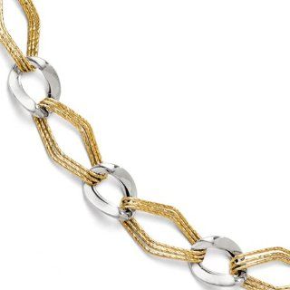 Leslies 14k Two tone Polihsed and Textured Fancy Link Bracelet Jewelry
