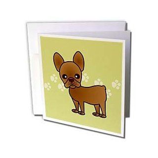 gc_25347_2 Janna Salak Designs Dogs   Cute Chocolate Brown French Bulldog Green with Pawprints   Greeting Cards 12 Greeting Cards with envelopes 
