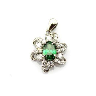 Jade Angel 925 Silver Jewelry 6x8mm Oval Created Emerald and CZ Diamonds Pendant Color Green Jewelry