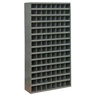 Durham Cold Rolled Steel Opening Parts Tall Bin Cabinet with Slope Shelf Design, 745 95, 12" Length x 33 3/4" Width x 64 1/2" Height, 112 Bins, Gray Powder Coated Finish Science Lab Safety Storage Cabinets