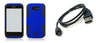 LG Motion 4G MS770 (MetroPCS) Premium Combo Pack   Blue / Black Perforated Mesh Hybrid Armor Case + Atom LED Keychain Light + Micro USB Cable Cell Phones & Accessories