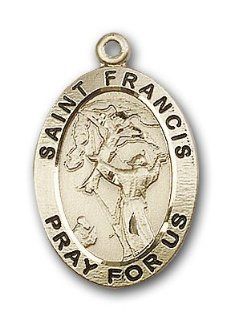 Large Detailed Men's 14kt Solid Gold Pendant Saint St. Francis of Assisi Medal 1 x 5/8 Inches Animals/Catholic Action 4029  Comes with a Black velvet Box Jewelry