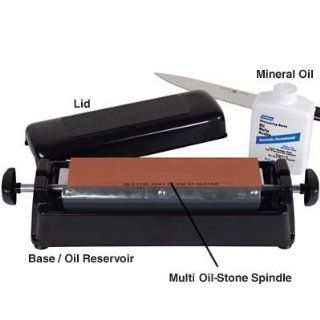 Multi Oil Stone Knife Sharpening System Includes Base Reservoir Unit with Lid   Three (3) Sharpening Stones Mounted to Spindle Assembly   One (1) Pint Mineral Oil   40997 Home And Garden Products Kitchen & Dining