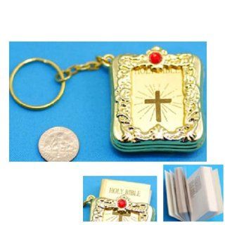 Holy Bible Key Chain ~ Goldtone w/Stone 
