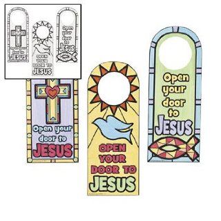Color Your Own Open Your Door To Jesus Doorknob Hangers   Vacation Bible School & Crafts for Kids