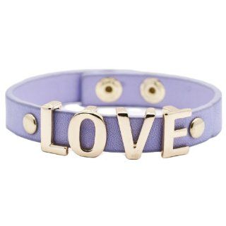 Neu Love Goldtone Letters Adjustable Affirmation Lavender Light Purple Leather Bracelet Jewelry