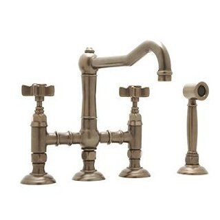 Rohl A1458 WSAPC 2 Polished Chrome Kitchen Fixtures 3 Leg Bridge Deck Mounted Faucet With Side Spray   Kitchen Sink Faucets  