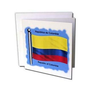 gc_51748_1 777images Flags and Maps   South America   Colombian flag waving on a flagpole on a blue background. Republic of Colombia   Greeting Cards 6 Greeting Cards with envelopes  Blank Greeting Cards 