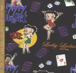 44'' Wide Fabric "Betty Boop in Casino with 777 Jackpot, Lucky Ladies Club, Dice with Hearts, Poker Cards" Fabric By the Yard 