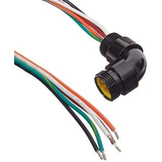 Brad 1R5007A20A120 Mini Change A Size Receptacle with Lead, Male Right Angle, 5 Pole, 1/2" 14 NPT Mounting Thread Size, UL1061 Cable Type, PVC Cable Jacket, 16AWG Wire Size, 8.0A Max Current Rating, 600V AC/DC Max Voltage, 12" Cable Length, Front