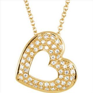 14k Yellow 1/4 ct tw Diamond Heart 18" Necklace Polished Pendant Necklaces Jewelry