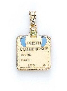 14k Peridot Baby Boy Birth Certificate Pendant 1 1/16 Inch   JewelryWeb Jewelry