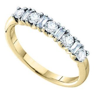 14k Yellow Gold Baguette & Round Natural Diamond Womens Wedding Anniversary Bridal Band Pave set   (1/2) .50 Ct.t.w. Jewelry