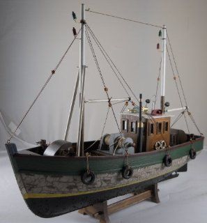 Wooden Fishing Boat Model with Distressed Finish   Home Decor Accents