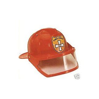 Red Plastic Fireman Fire Chief Helmet with Visor Clothing