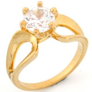 10k Gold Sparkling CZ Fancy Soliraire Engagement Ring Jewelry