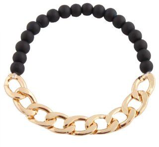 2 Pieces of Gold Link Chain with Matte Black Beaded Stretch Bracelet Jewelry