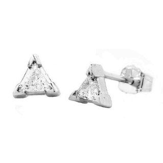 14k White Gold Diamond Trillion Stud Enamel Earrings Ct.tw 0.20 Jewelry