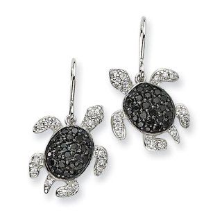Sterling Silver Black and White CZ Turtle Earrings Dangle Earrings Jewelry