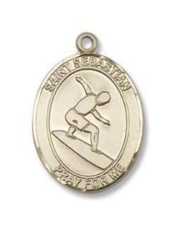 St. Sebastian Sports Surfing 14KT Gold Medal Patron Saint of Athletes Jewelry