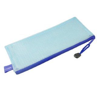 Grid Design Blue Zipper Closure Soft PVC Stationery Pouch Bag  Pencil Holders 