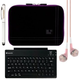 SumacLife Micro Suede Sleeve Cover for Acer Iconia B1 710 / B1 A71 / A110 / B1 720 / Tab 7 / One 7 7 inch Tablets + Bluetooth Keyboard + Laser Stylus Pen + Pink Headphones (Purple Trim) Computers & Accessories