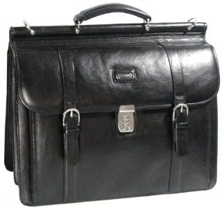 LE Sands Classic Black 17 inch Deluxe Genuine Leather Portfolio Double Compartment Business Briefcase Laptop Carry Bag
