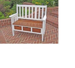 Painted Acacia Entry Storage Bench with 3 Drawers  White  Patio, Lawn & Garden