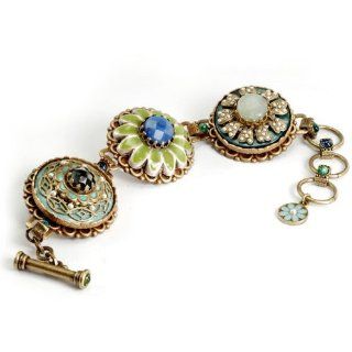 Sweet Romance Green Gemstone Flower Trio Link Bracelet Shelley Cooper Jewelry