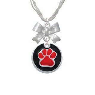 3/4" Red Paw in Black Circle Emma Bow Necklace [Jewelry] Pendant Necklaces Jewelry