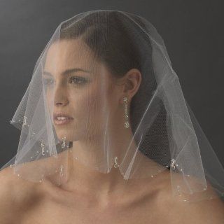 Vika Single Layer Wedding Bridal Scalloped Edge Birdcage Veil with Crystal Drops & Bugle Beads   White  Decorative Hair Combs  Beauty