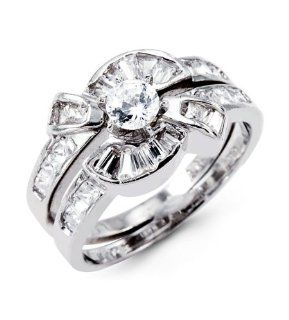 14k White Gold Baguette Princess CZ Wedding Ring Set Jewelry